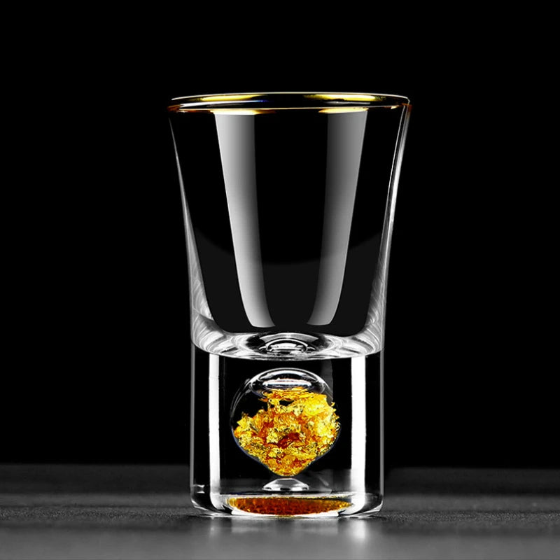 24K Gold Foil Crystal Liquor Spirits Shot Glass Bar High Grade Golden Sake Vodka Small Shots Wine Glasses Cup Vasos De Cristal