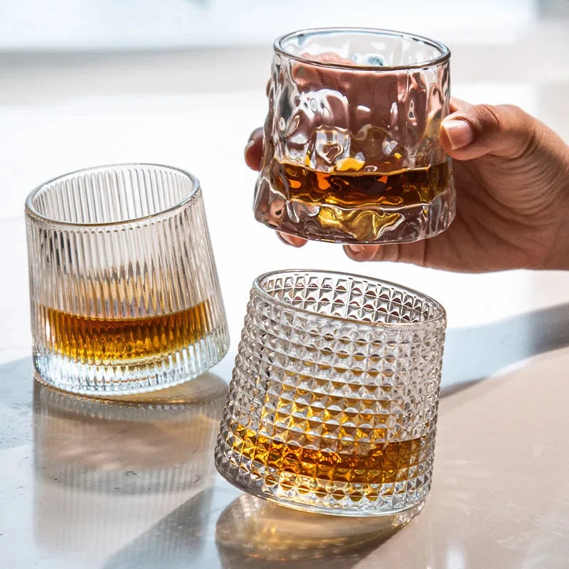 2pcs 3pcs Irregular Whiskey Glass 160ml Spinning Cup Rotating Beer Brandy Cocktail Drinking Tumbler Down Glass Wine Cups