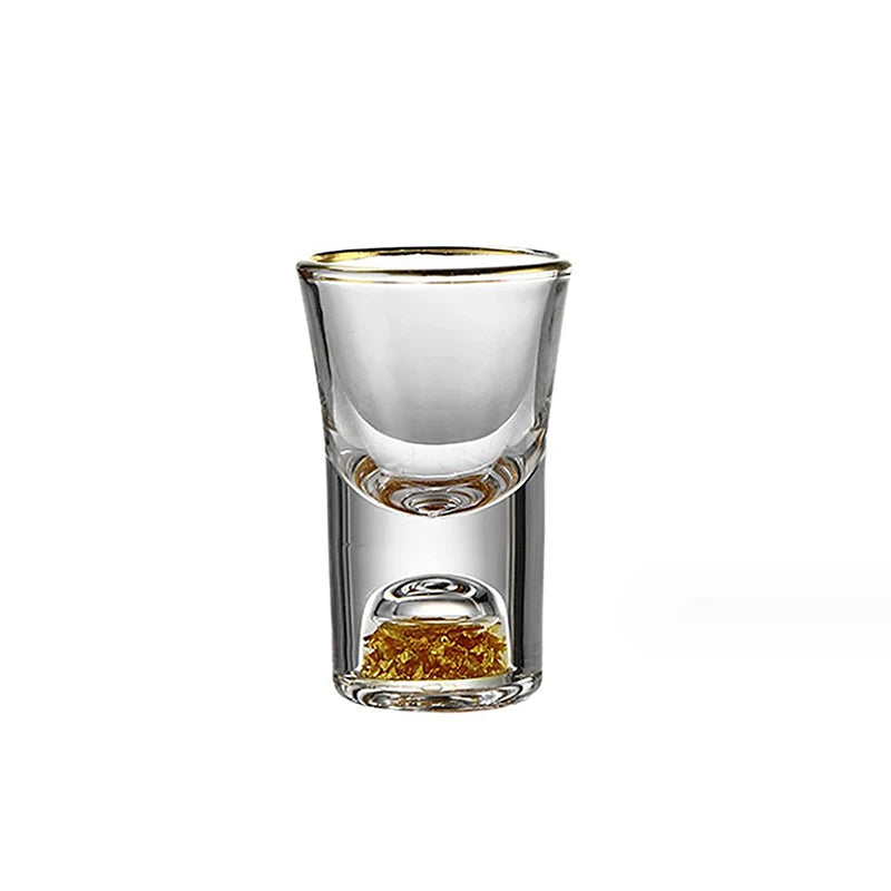 Luxury Crystal Glass Vodka Glass Sake Shochu Glass Bar Liqueur Double Bottom Gold Foil Glass Tea Cup High-end Gifts Hard Liquor