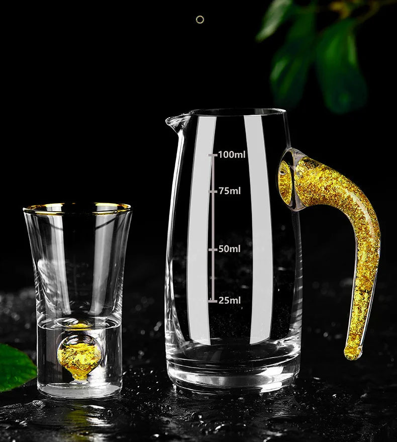 24K Gold Foil Crystal Liquor Spirits Shot Glass Bar High Grade Golden Sake Vodka Small Shots Wine Glasses Cup Vasos De Cristal