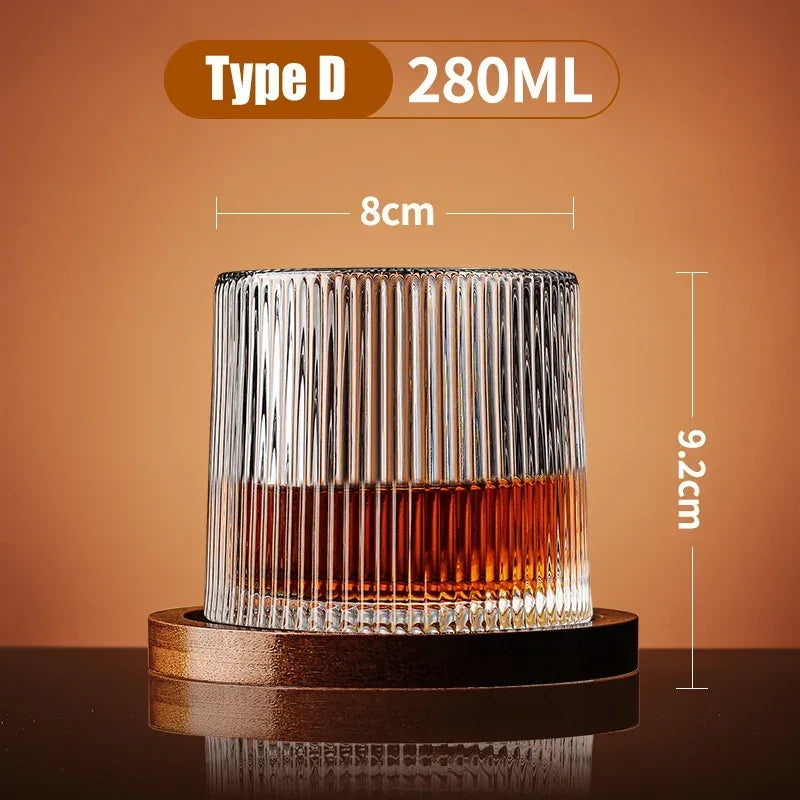 Tumbler Whiskey Glass with Base Crystal Whiskey Glasses Rotating Spinning Wine Brandy Glass Cup Drinkware for Bar Home