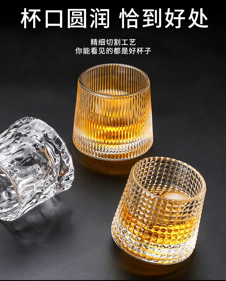 Creative Thick Crystal Whiskey Tumbler Glass, Spinning Tops Design, Hammer Glasses, Wine Brandy Cup, 250ml home drinkware