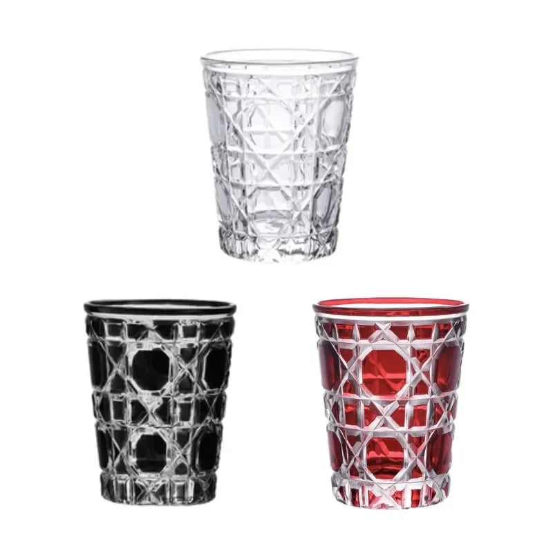 Artistic Fashion 300-350ml Plaid Round Wine Glass Handmade Crystal Glass Whiskey Vodka Sake Liquor Cup Exquisite Drinkware