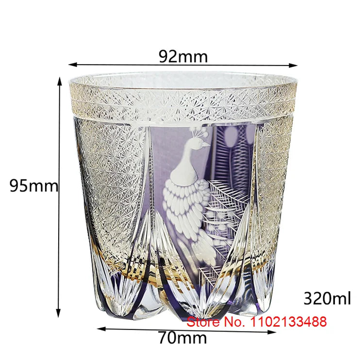 Peacock Whiskey Crystal Glass Luxury Edo Kiriko Glassware Wine Relish Cup Purple Whisky Rock Tumbler Cognac Brandy Snifter Mug