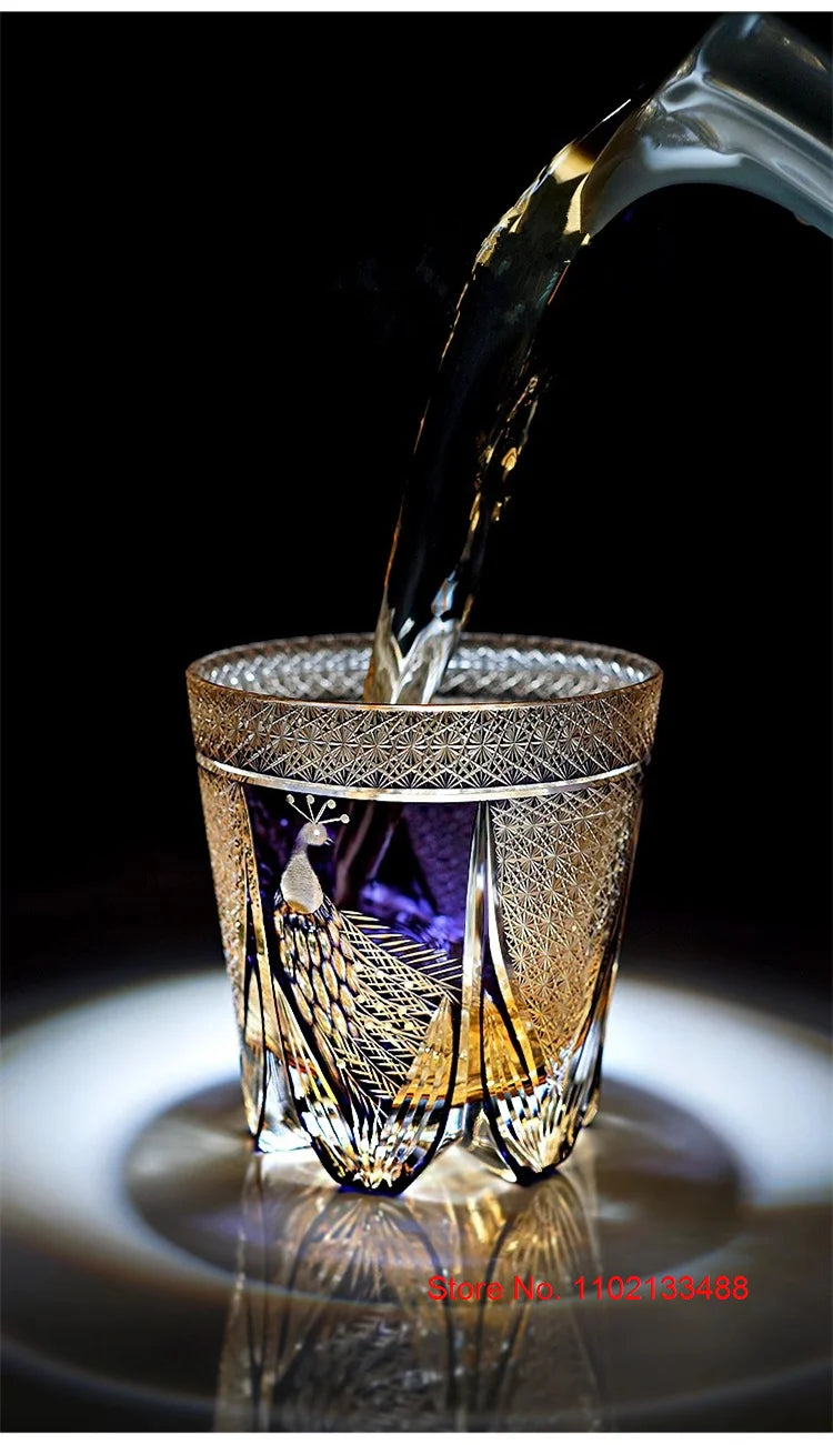 Peacock Whiskey Crystal Glass Luxury Edo Kiriko Glassware Wine Relish Cup Purple Whisky Rock Tumbler Cognac Brandy Snifter Mug