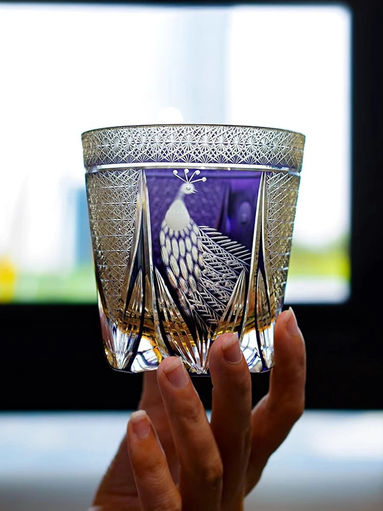 Peacock Whiskey Crystal Glass Luxury Edo Kiriko Glassware Wine Relish Cup Purple Whisky Rock Tumbler Cognac Brandy Snifter Mug