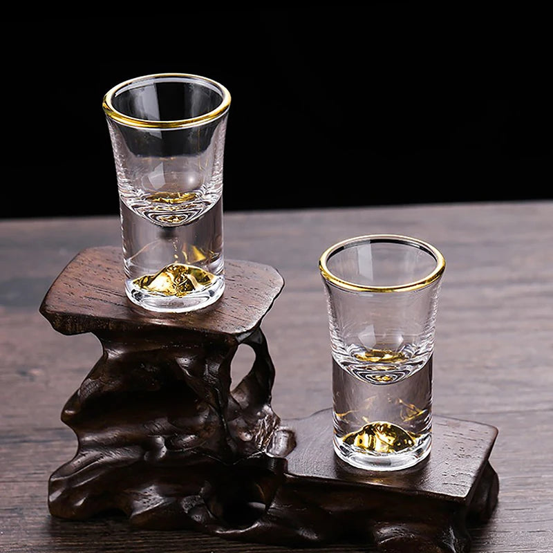 Luxury Crystal Glass Vodka Glass Sake Shochu Glass Bar Liqueur Double Bottom Gold Foil Glass Tea Cup High-end Gifts Hard Liquor