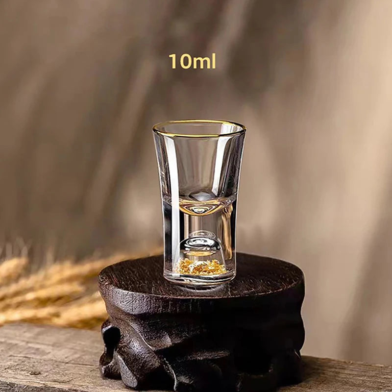 Luxury Crystal Glass Vodka Glass Sake Shochu Glass Bar Liqueur Double Bottom Gold Foil Glass Tea Cup High-end Gifts Hard Liquor