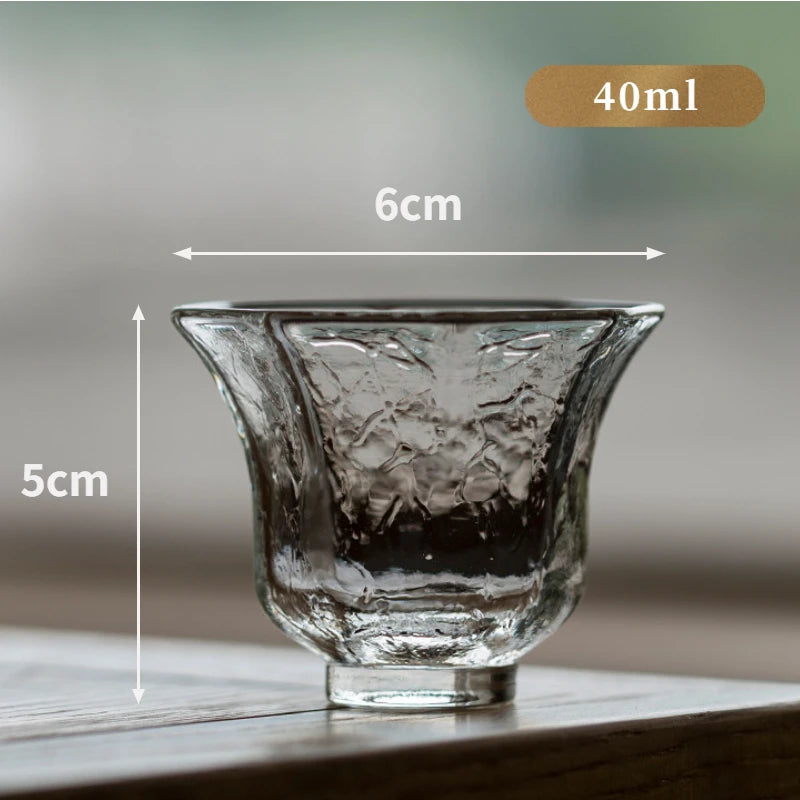 Japanese Hammer Pattern Glass Small Tea Cup Flower Mouth Heat-resistant Glass Single Cup Kung Fu Tea Master Cup Sake Wine Cup