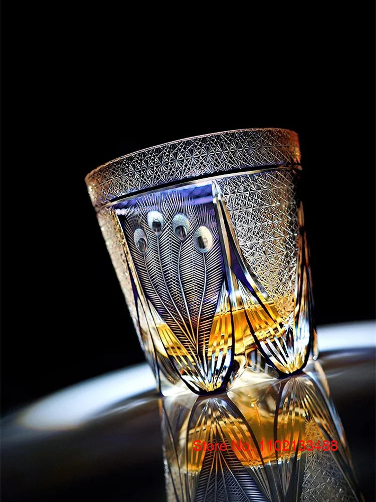 Peacock Whiskey Crystal Glass Luxury Edo Kiriko Glassware Wine Relish Cup Purple Whisky Rock Tumbler Cognac Brandy Snifter Mug