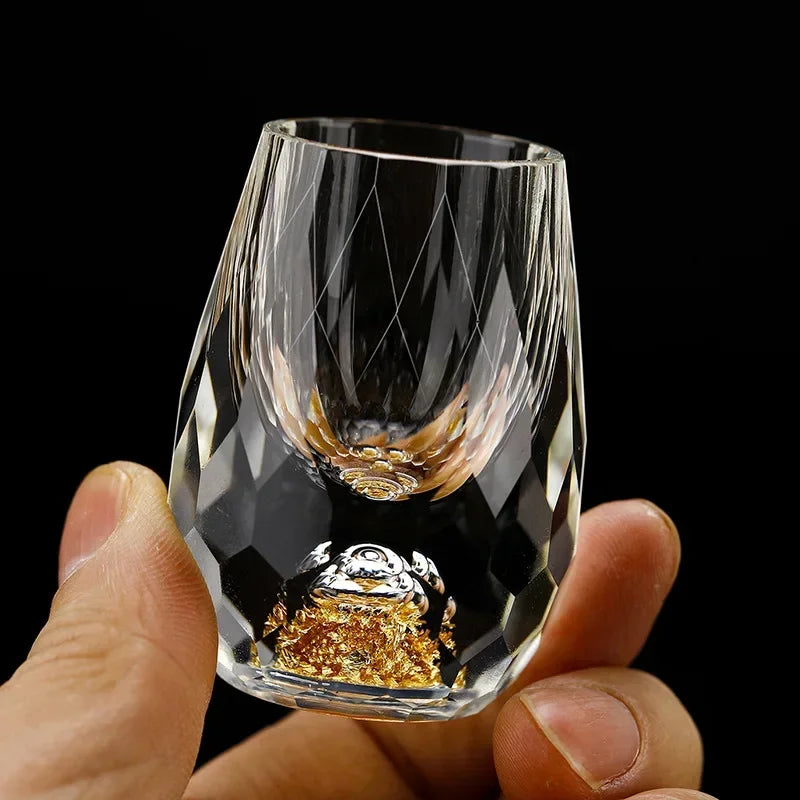 Luxury Crystal Vodka Sake Double Bottom Gold Foil Glass Teacup High End Gift Liquor Wine Glass Cup