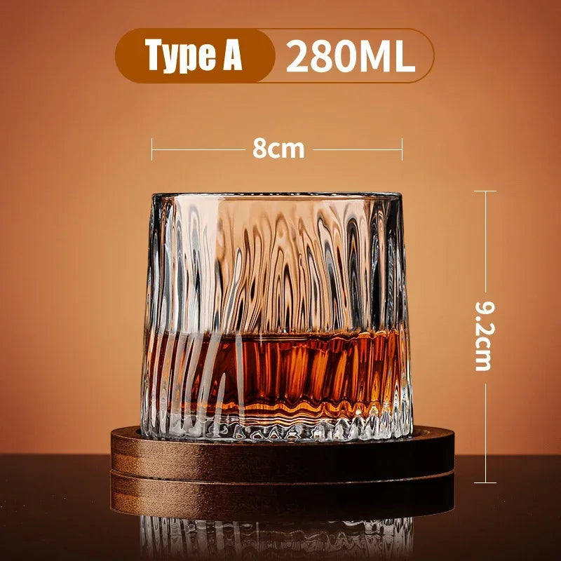 Tumbler Whiskey Glass with Base Crystal Whiskey Glasses Rotating Spinning Wine Brandy Glass Cup Drinkware for Bar Home