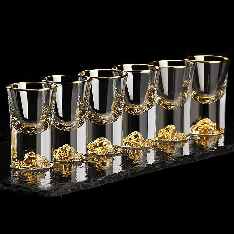 Luxury Crystal Glass Vodka Glass Sake Shochu Glass Bar Liqueur Double Bottom Gold Foil Glass Tea Cup High-end Gifts Hard Liquor