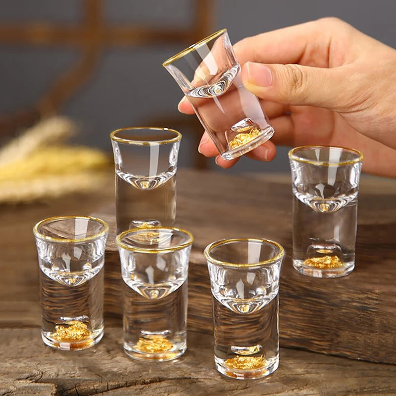 Luxury Crystal Glass Vodka Glass Sake Shochu Glass Bar Liqueur Double Bottom Gold Foil Glass Tea Cup High-end Gifts Hard Liquor