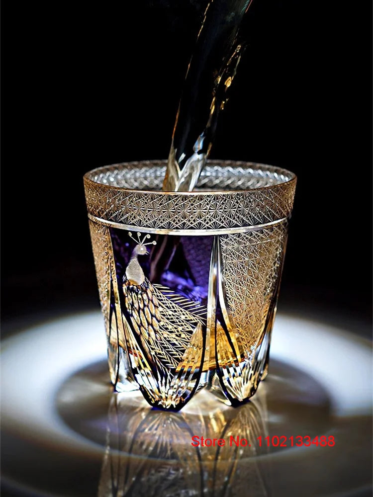 Peacock Whiskey Crystal Glass Luxury Edo Kiriko Glassware Wine Relish Cup Purple Whisky Rock Tumbler Cognac Brandy Snifter Mug