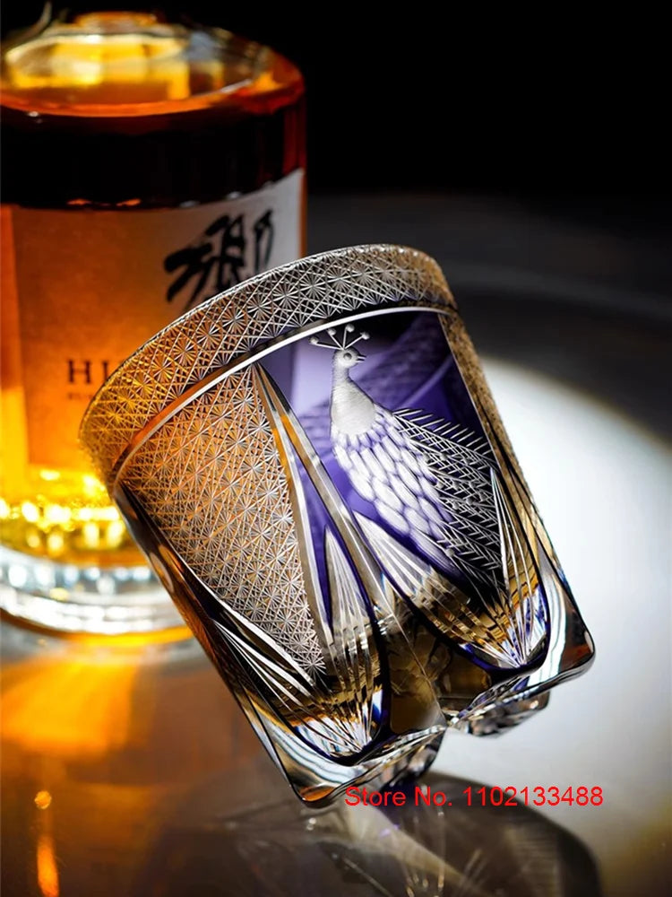 Peacock Whiskey Crystal Glass Luxury Edo Kiriko Glassware Wine Relish Cup Purple Whisky Rock Tumbler Cognac Brandy Snifter Mug