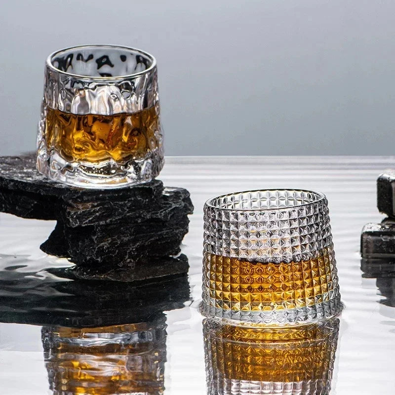 2pcs 3pcs Irregular Whiskey Glass 160ml Spinning Cup Rotating Beer Brandy Cocktail Drinking Tumbler Down Glass Wine Cups