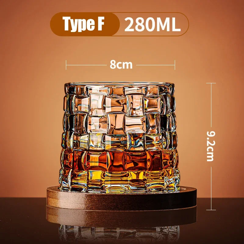 Tumbler Whiskey Glass with Base Crystal Whiskey Glasses Rotating Spinning Wine Brandy Glass Cup Drinkware for Bar Home