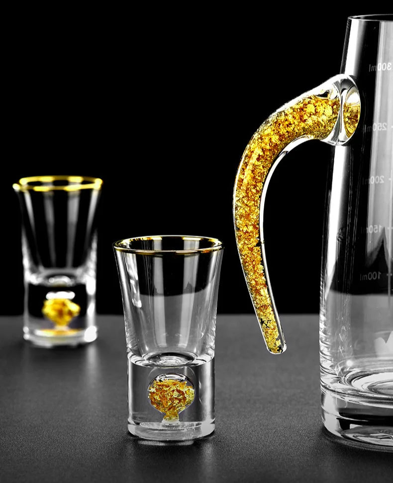 24K Gold Foil Crystal Liquor Spirits Shot Glass Bar High Grade Golden Sake Vodka Small Shots Wine Glasses Cup Vasos De Cristal