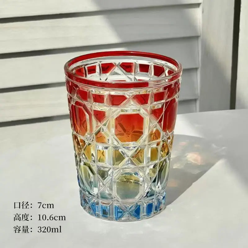 Artistic Fashion 300-350ml Plaid Round Wine Glass Handmade Crystal Glass Whiskey Vodka Sake Liquor Cup Exquisite Drinkware