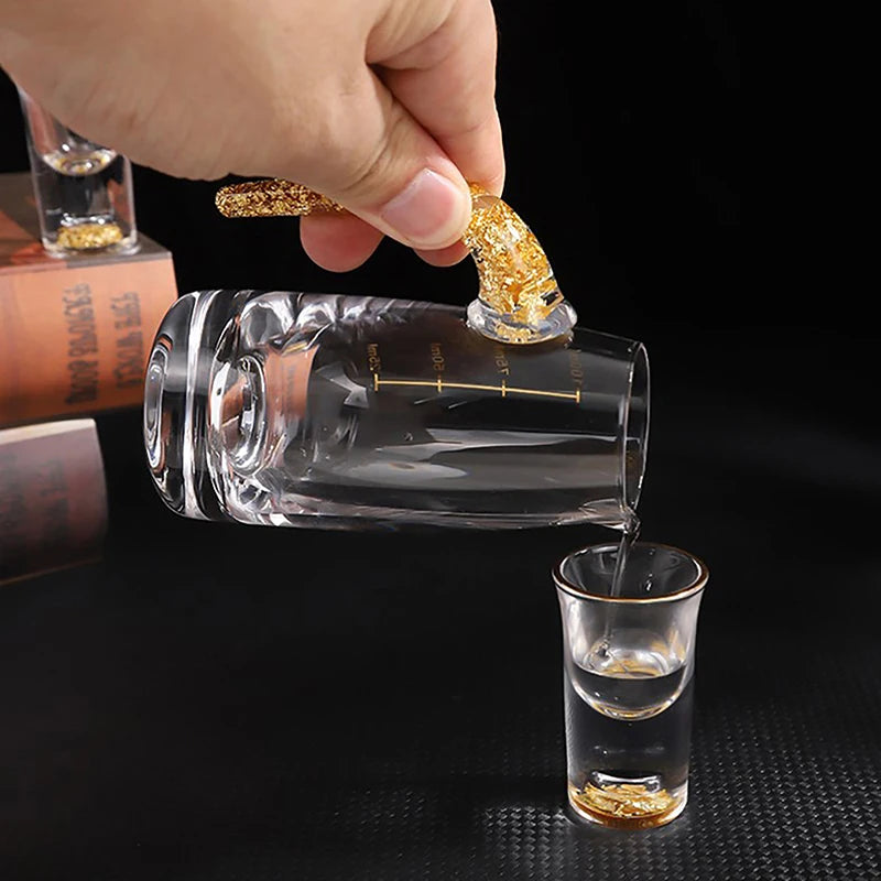 Luxury Crystal Glass Vodka Glass Sake Shochu Glass Bar Liqueur Double Bottom Gold Foil Glass Tea Cup High-end Gifts Hard Liquor