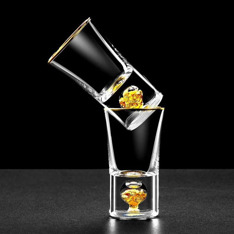 24K Gold Foil Crystal Liquor Spirits Shot Glass Bar High Grade Golden Sake Vodka Small Shots Wine Glasses Cup Vasos De Cristal