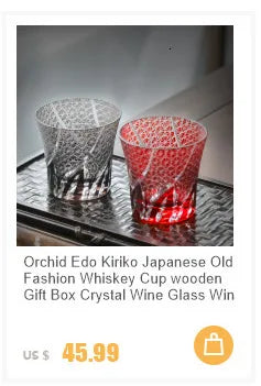 Peacock Open Screen Edo Kiriko Manual Cut Purple Crystal Glass Wine Snifter Brandy Tumbler Rock Glasses Whisky Cup Glassware