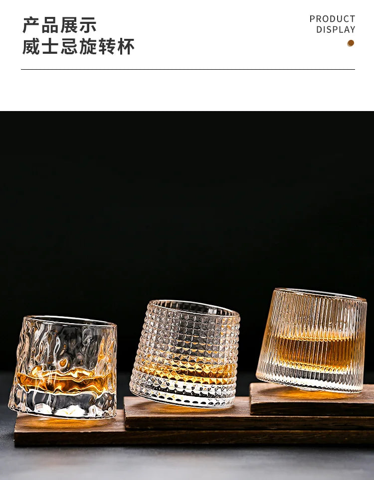 Creative Thick Crystal Whiskey Tumbler Glass, Spinning Tops Design, Hammer Glasses, Wine Brandy Cup, 250ml home drinkware