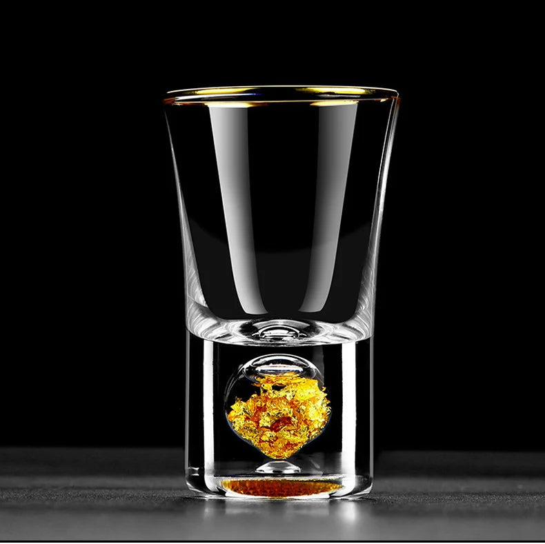 24K Gold Foil Crystal Liquor Spirits Shot Glass Bar High Grade Golden Sake Vodka Small Shots Wine Glasses Cup Vasos De Cristal