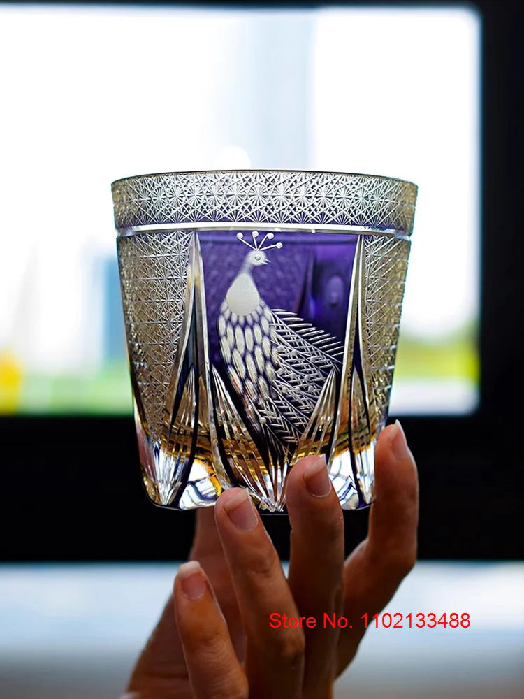 Peacock Whiskey Crystal Glass Luxury Edo Kiriko Glassware Wine Relish Cup Purple Whisky Rock Tumbler Cognac Brandy Snifter Mug