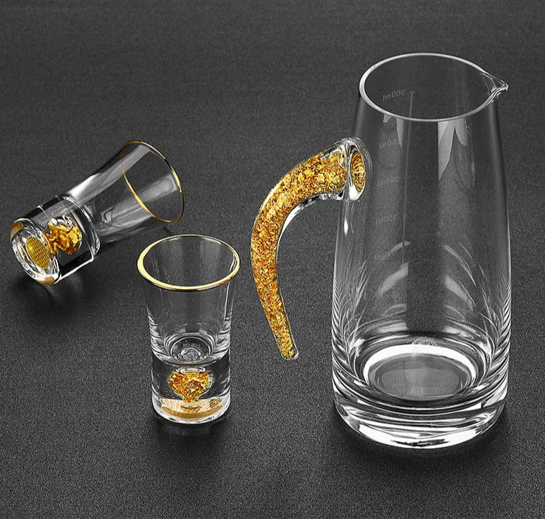 24K Gold Foil Crystal Liquor Spirits Shot Glass Bar High Grade Golden Sake Vodka Small Shots Wine Glasses Cup Vasos De Cristal