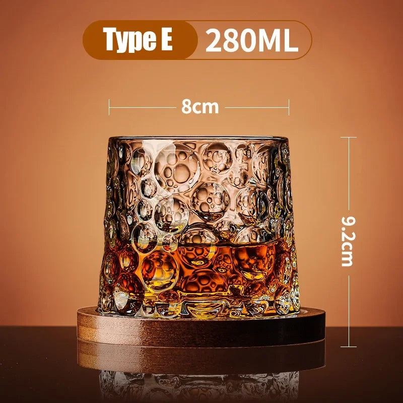 Tumbler Whiskey Glass with Base Crystal Whiskey Glasses Rotating Spinning Wine Brandy Glass Cup Drinkware for Bar Home