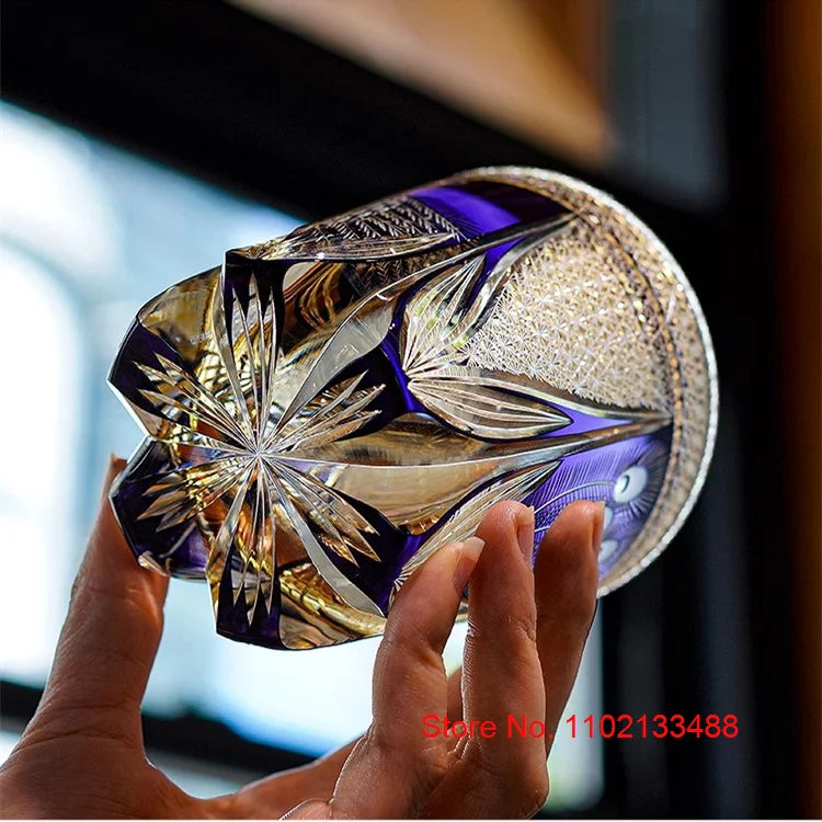 Peacock Whiskey Crystal Glass Luxury Edo Kiriko Glassware Wine Relish Cup Purple Whisky Rock Tumbler Cognac Brandy Snifter Mug