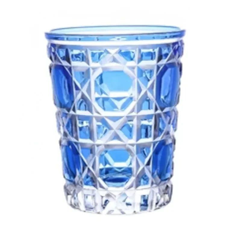 Artistic Fashion 300-350ml Plaid Round Wine Glass Handmade Crystal Glass Whiskey Vodka Sake Liquor Cup Exquisite Drinkware