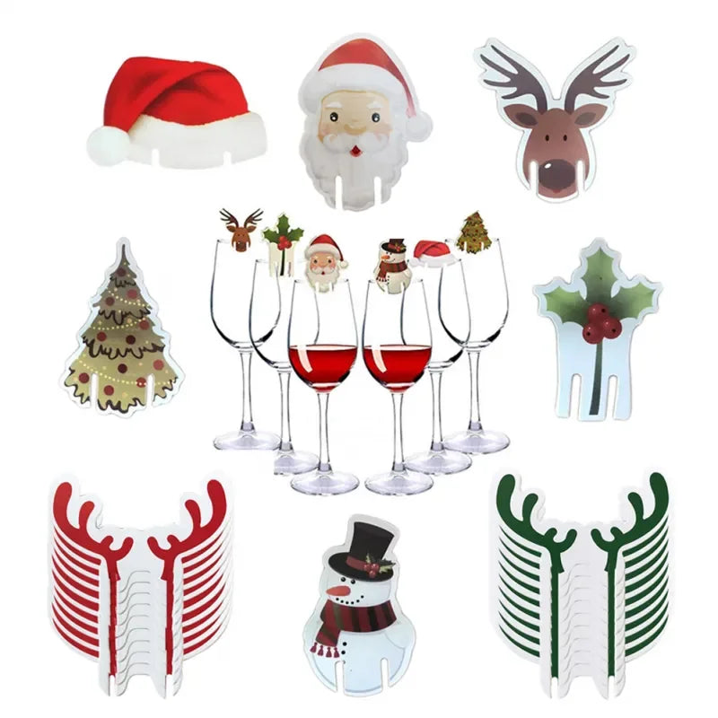 10PCS Christmas Cup Card Santa Hat Wine Glass Decor Ornaments Navidad Noel New Year Gift Home Christmas Decorations