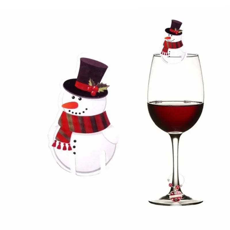 10PCS Christmas Cup Card Santa Hat Wine Glass Decor Ornaments Navidad Noel New Year Gift Home Christmas Decorations