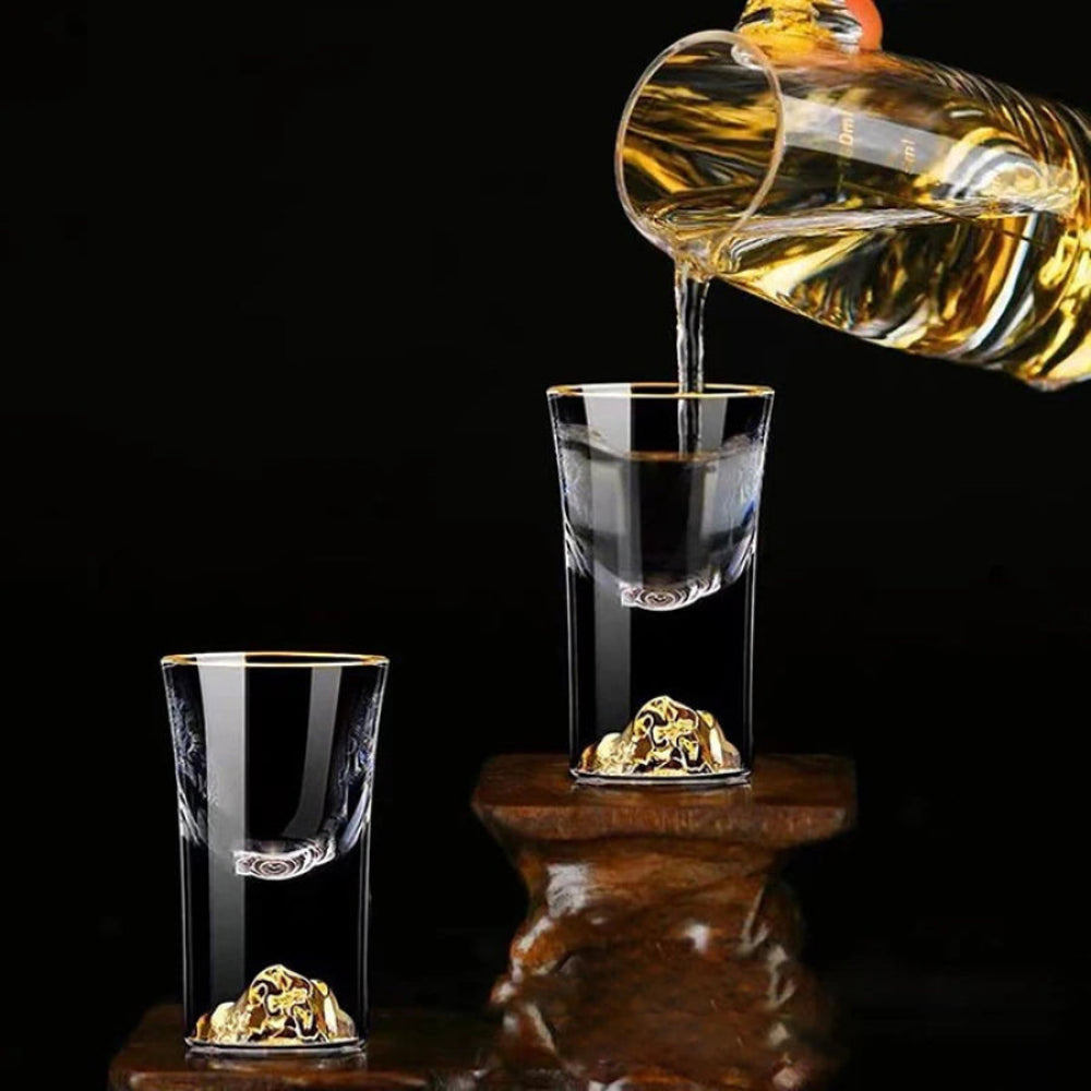 Luxury Crystal Glass Vodka Glass Sake Shochu Glass Bar Liqueur Double Bottom Gold Foil Glass Tea Cup High-end Gifts Hard Liquor