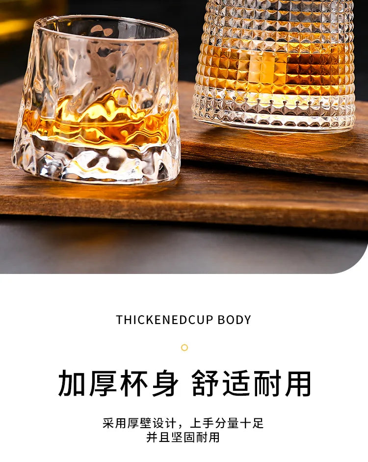 Creative Thick Crystal Whiskey Tumbler Glass, Spinning Tops Design, Hammer Glasses, Wine Brandy Cup, 250ml home drinkware