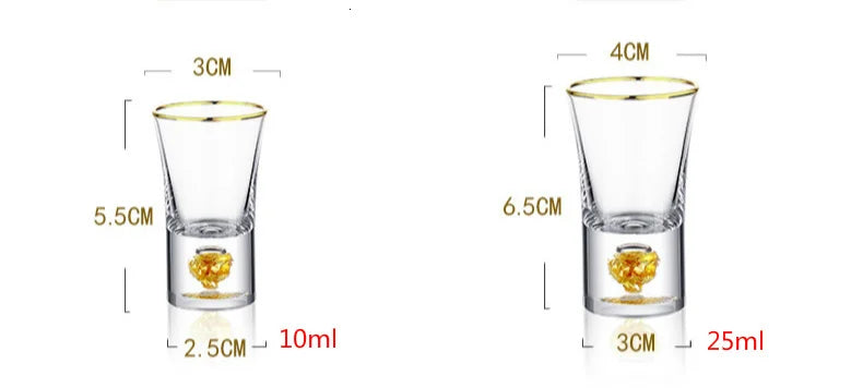 24K Gold Foil Crystal Liquor Spirits Shot Glass Bar High Grade Golden Sake Vodka Small Shots Wine Glasses Cup Vasos De Cristal