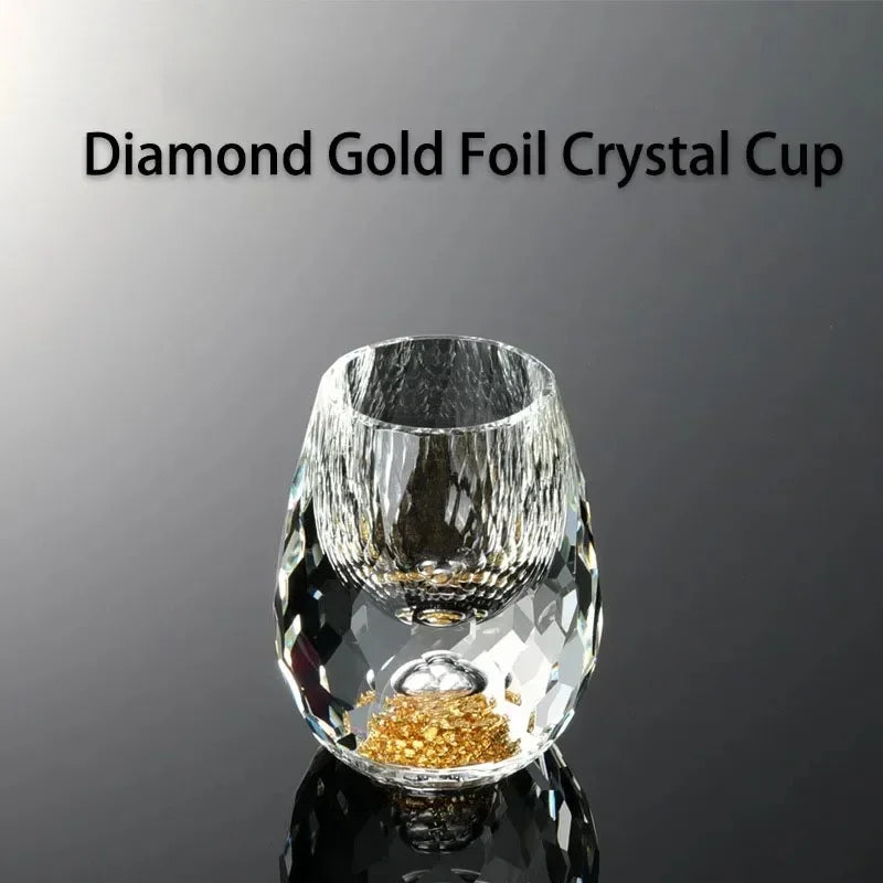 Luxury Crystal Vodka Sake Double Bottom Gold Foil Glass Teacup High End Gift Liquor Wine Glass Cup