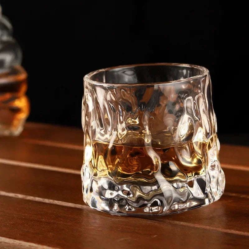 2pcs 3pcs Irregular Whiskey Glass 160ml Spinning Cup Rotating Beer Brandy Cocktail Drinking Tumbler Down Glass Wine Cups