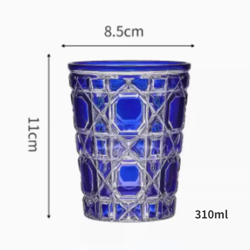 Artistic Fashion 300-350ml Plaid Round Wine Glass Handmade Crystal Glass Whiskey Vodka Sake Liquor Cup Exquisite Drinkware