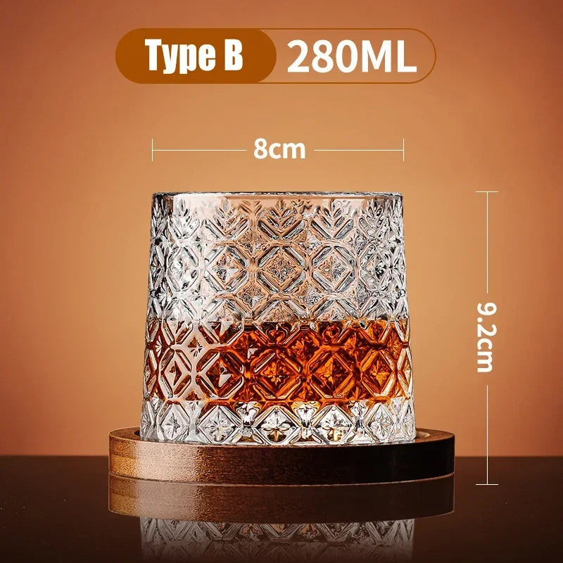 Tumbler Whiskey Glass with Base Crystal Whiskey Glasses Rotating Spinning Wine Brandy Glass Cup Drinkware for Bar Home