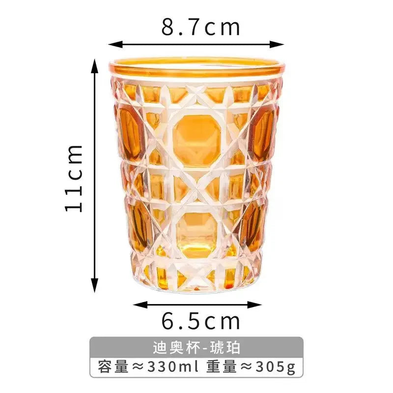 Artistic Fashion 300-350ml Plaid Round Wine Glass Handmade Crystal Glass Whiskey Vodka Sake Liquor Cup Exquisite Drinkware