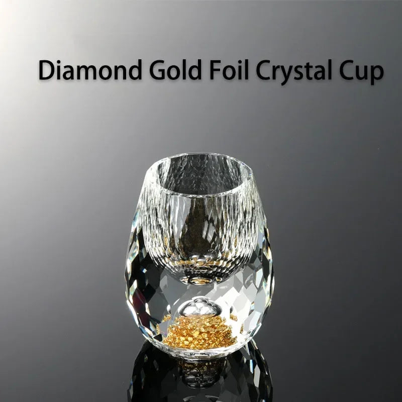 Luxury Crystal Vodka Sake Double Bottom Gold Foil Glass Teacup High End Gift Liquor Wine Glass Cup