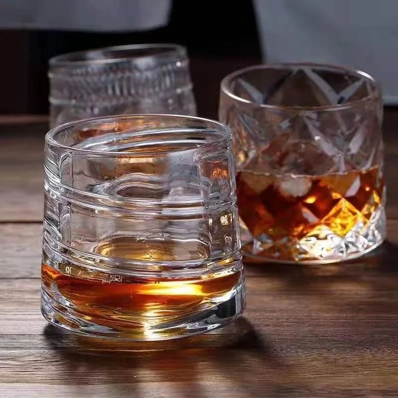 Creative Thick Crystal Whiskey Tumbler Glass, Spinning Tops Design, Hammer Glasses, Wine Brandy Cup, 250ml home drinkware