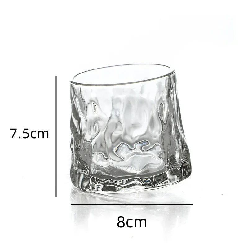 200ML Whiskey Glasses Cup Novelty Rotatable Arware Old Fashioned Wine Glass with Wooden Base for Juice Tea Bar Drinking Tools