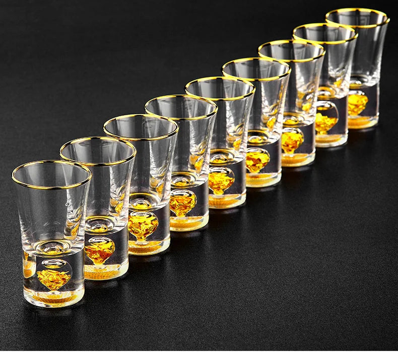 24K Gold Foil Crystal Liquor Spirits Shot Glass Bar High Grade Golden Sake Vodka Small Shots Wine Glasses Cup Vasos De Cristal